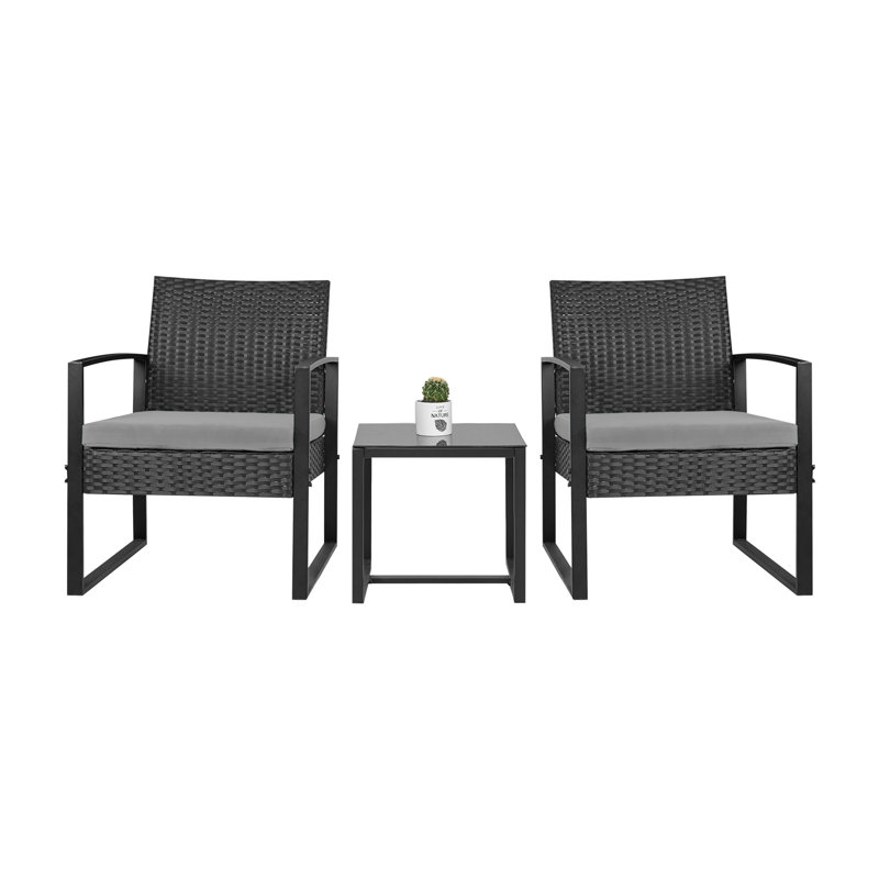 Wrought Studio Beoll 3 Piece Rattan Seating Group with Cushions Reviews Wayfair